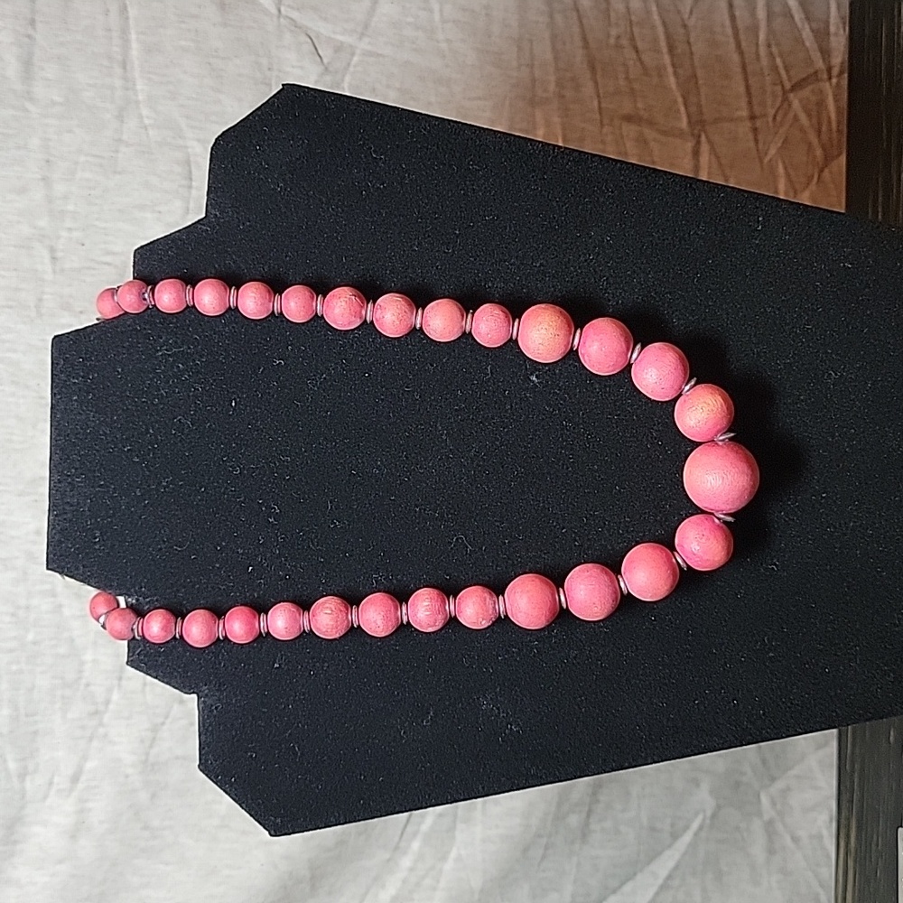 Upcycled Rose Colored Wooden Bead Necklace